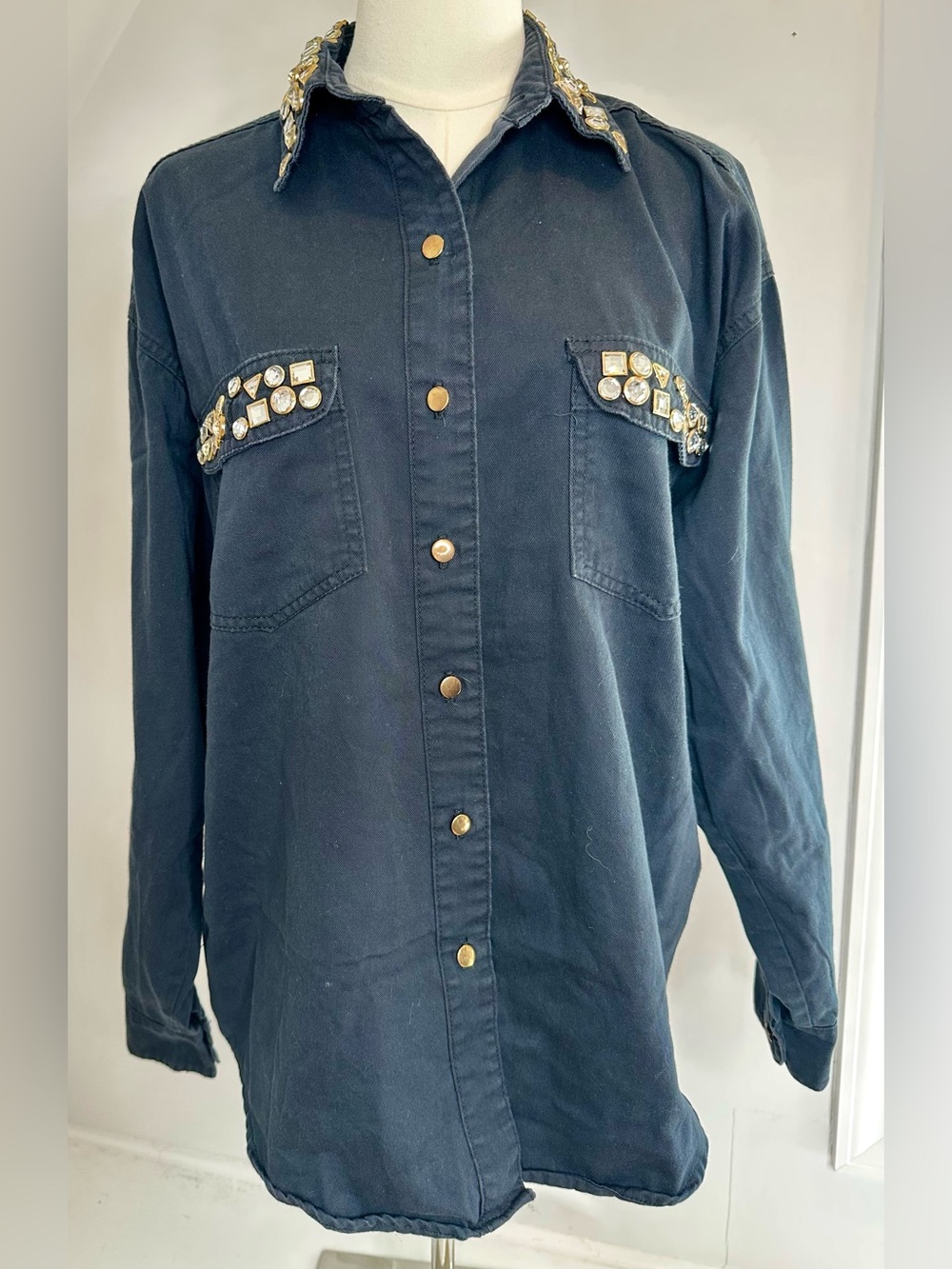 Vintage Designs Limited LA Black Rhinestone Embellished Oversized Shacket